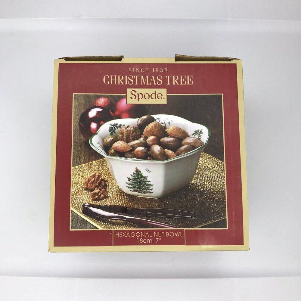 Spode Christmas Tree English Hexagonal Nut Bowl 7” Excellent